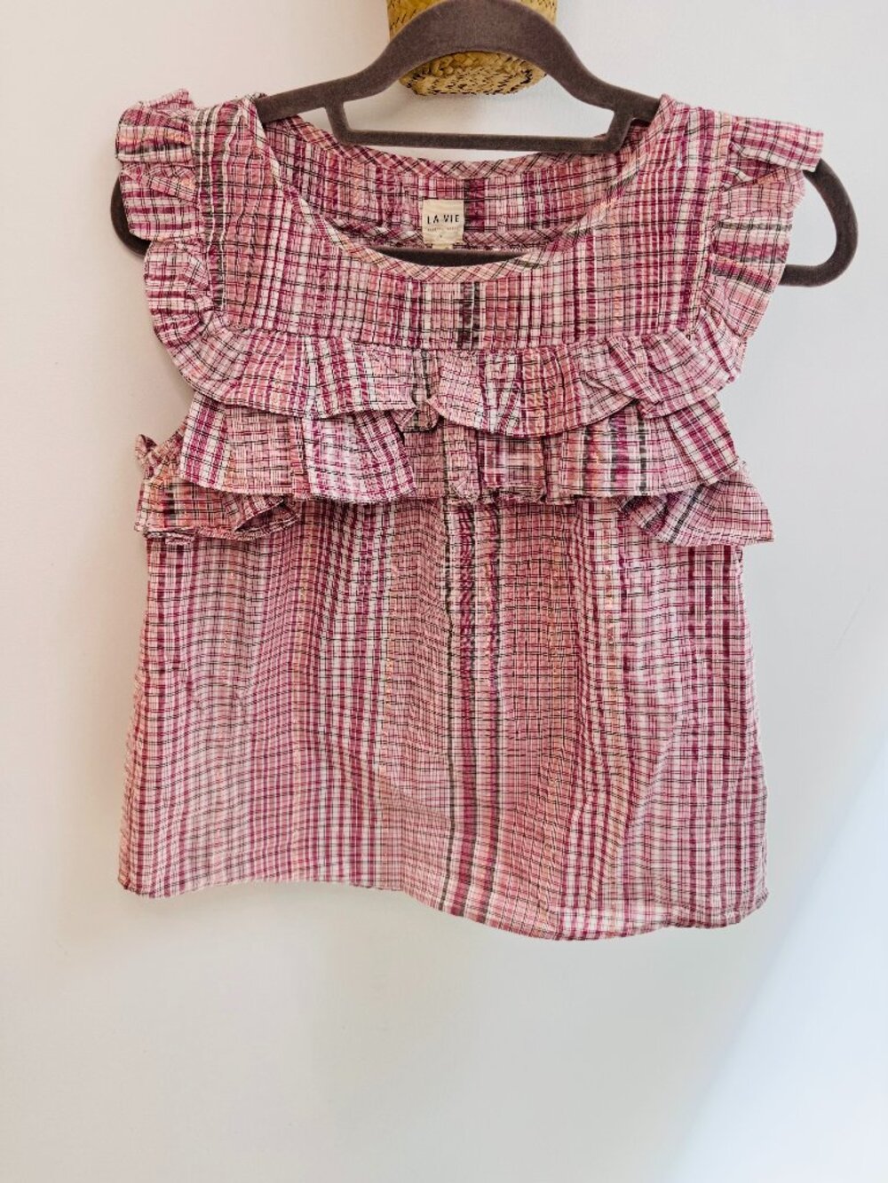 Rebecca Taylor La Vie Plaid Ruffle Blouse Sz XS